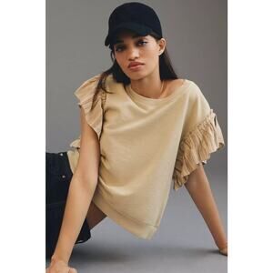 Anthropologie Pilcro Chambray Flutter Sleeve Sweatshirt Tee Sand Size S